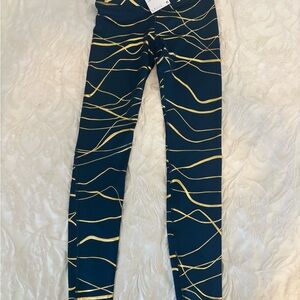 Nike Running Tights Blue with Gold Pattern New with Tags